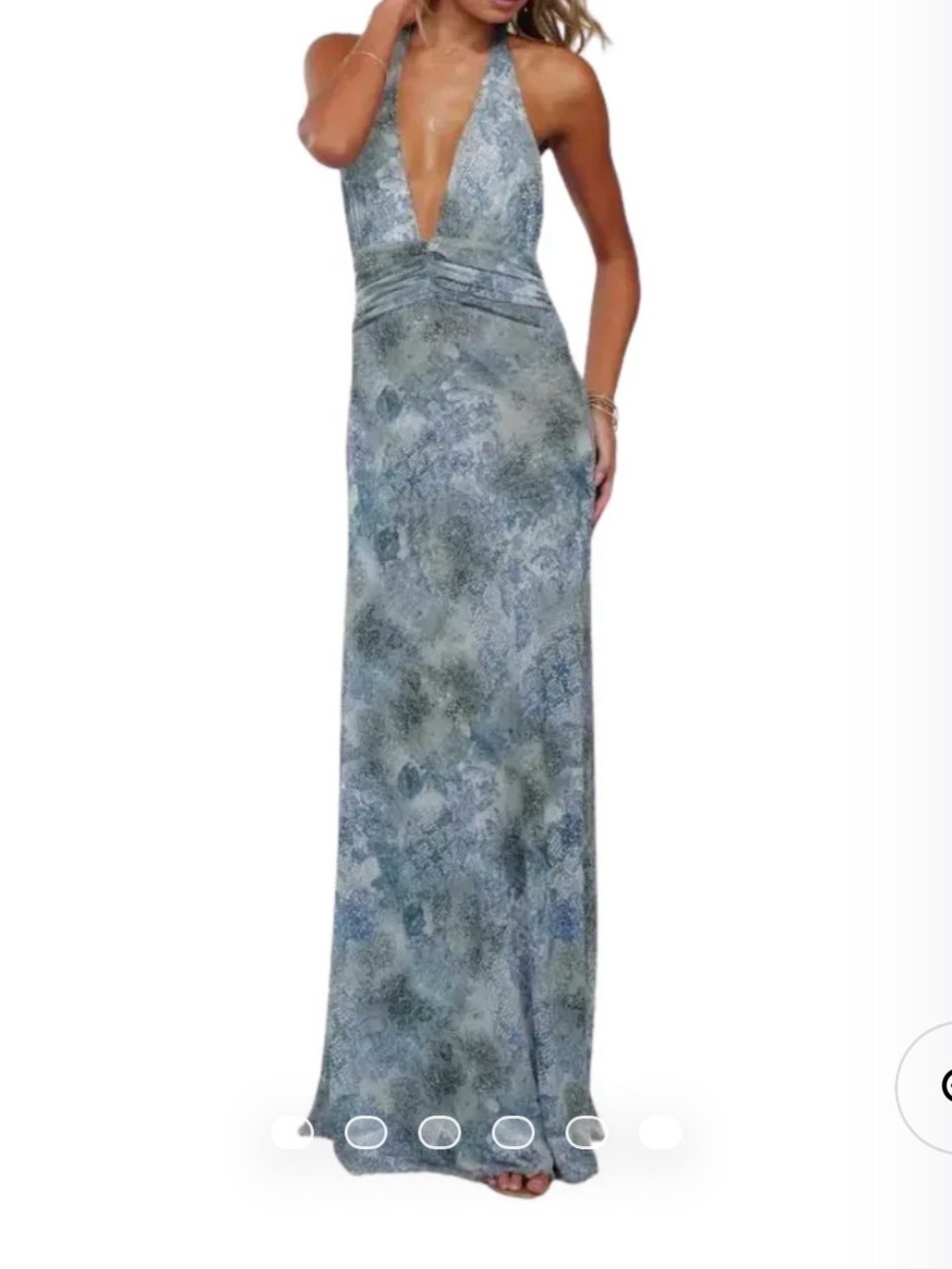 Plunging Halter Maxi Dress in Slate Blue-Green